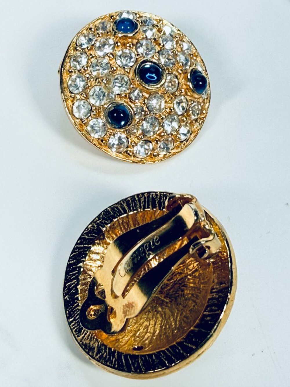 Hattie Carnegie Clip On Vintage Dome  Signed Earrings